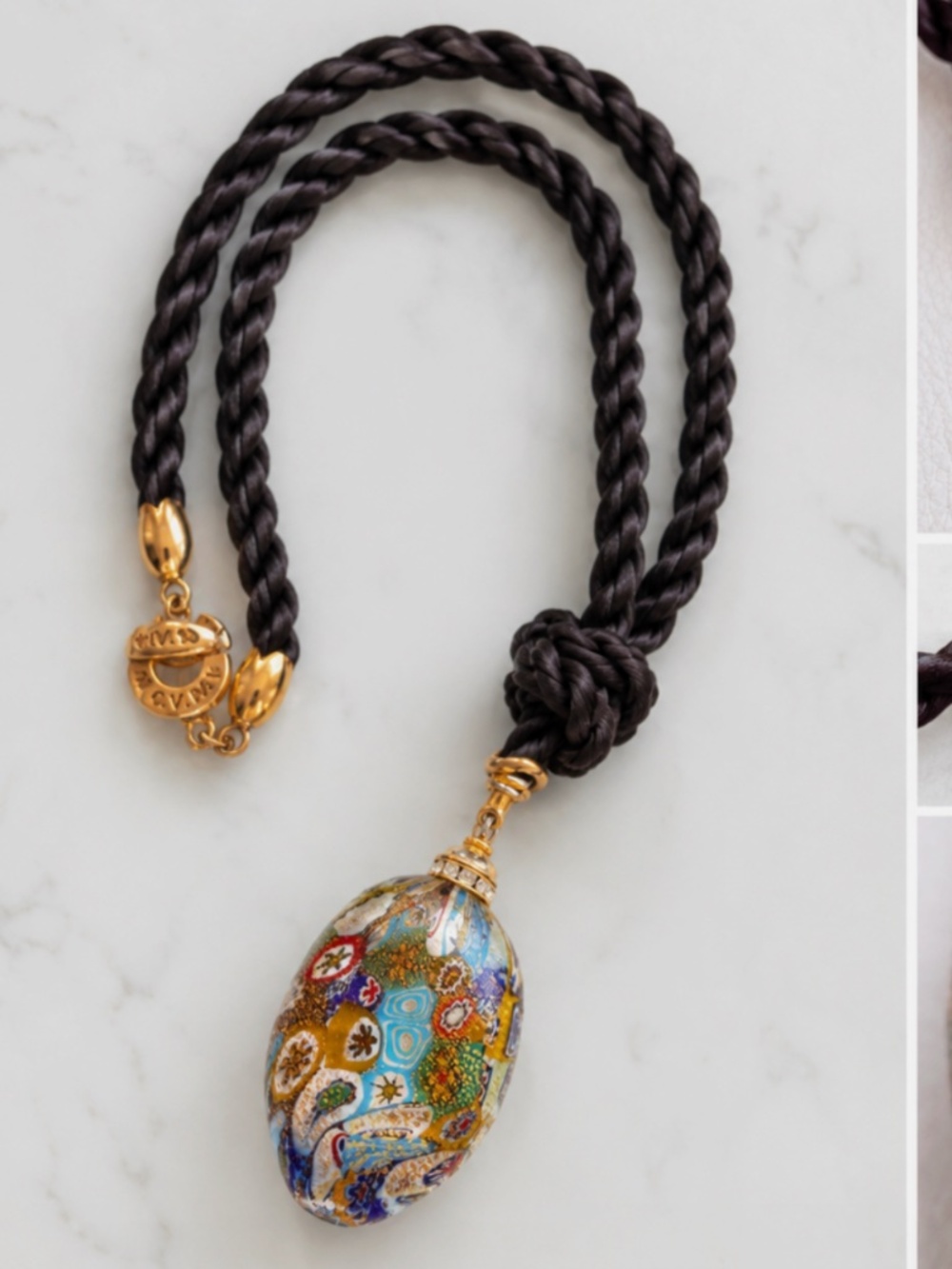 Signed Pauly C.V.M. Murano Millefiori Aventurine Glass Pendant Necklace